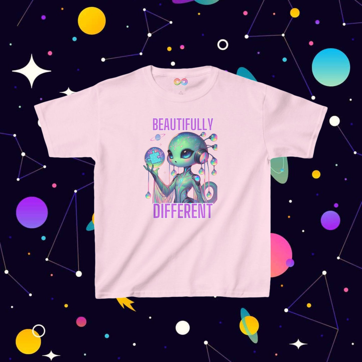 Kids Cute Alien T-Shirt -Beautifully Different- Autism Awareness