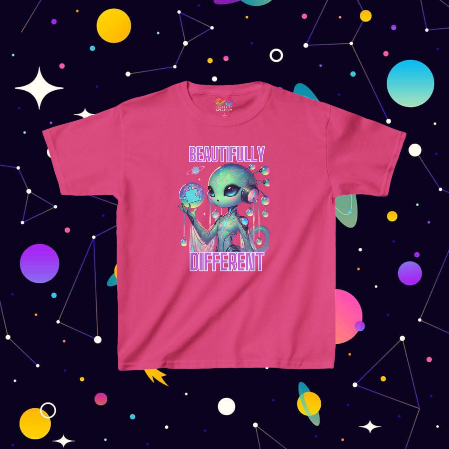Kids Cute Alien T-Shirt -Beautifully Different- Autism Awareness