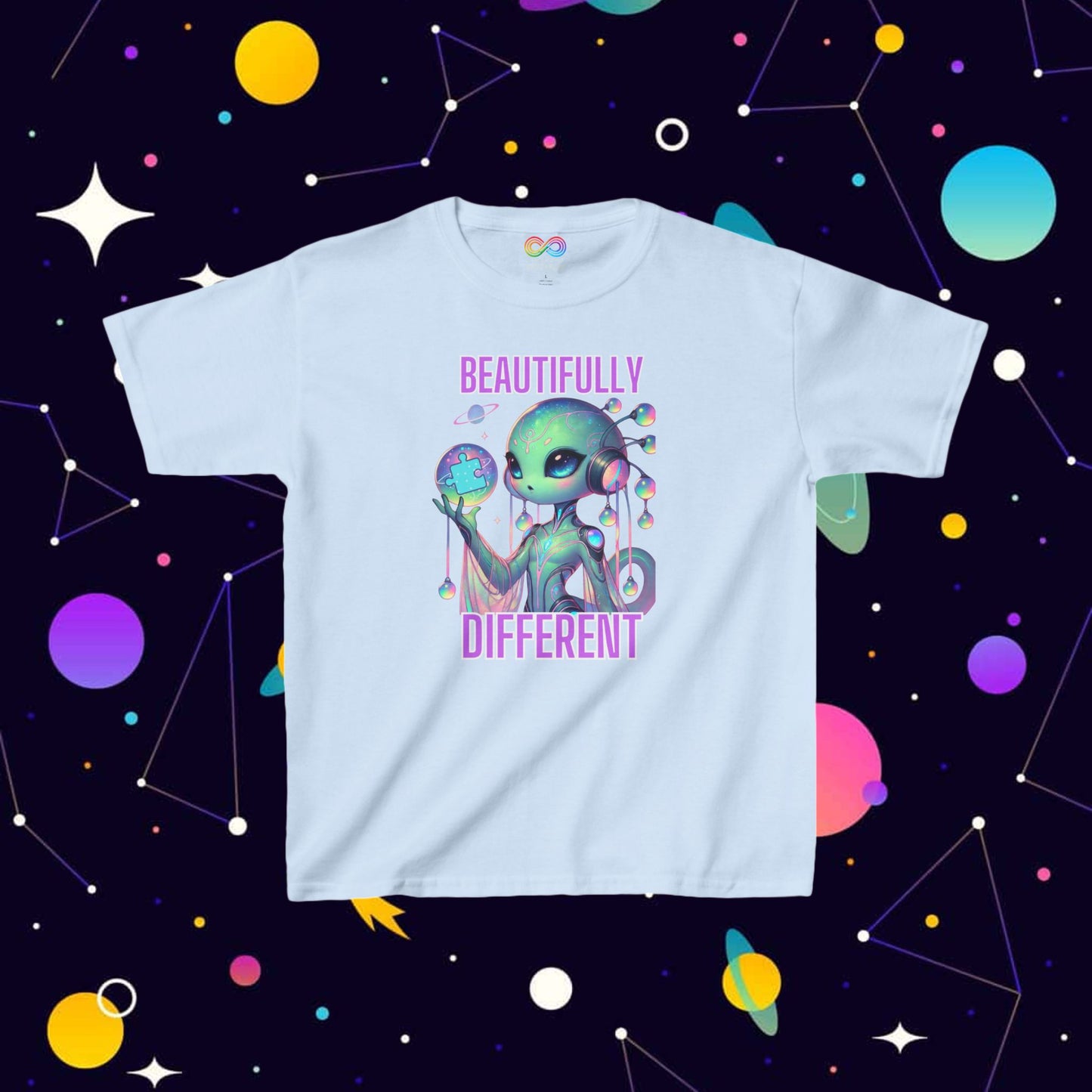 Kids Cute Alien T-Shirt -Beautifully Different- Autism Awareness